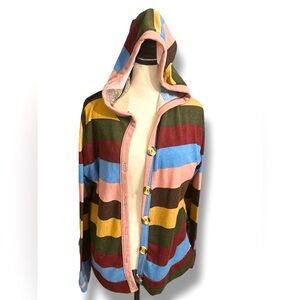 White Birch Striped Multi Color Button Down Hooded Cardigan Sweater Womens Small
